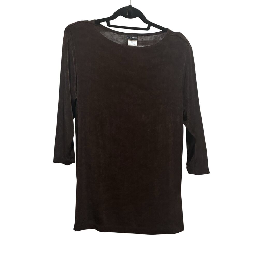 CITIKNITS Vtg Women Acetate Stretch Slinky Travel Knit Top Dark Brown Sz XS